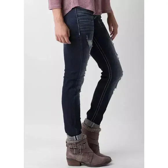 Buckle BKE Sabrina Distressed Stretch Medium Wash Jeans Size 28R   Style# ABK253 - Picture 2 of 15